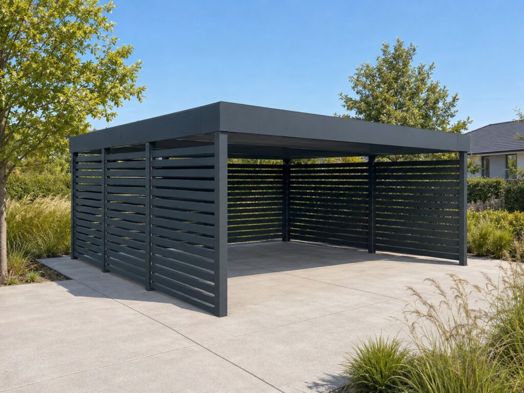Dobbelt carport i grafitgrå, reference fra Profit Port