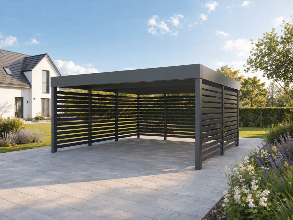 Dobbelt carport ved huset, reference fra Profit Port